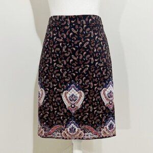 J. Crew The Pencil Skirt Black Pink Medallion Paisley Print Size 2